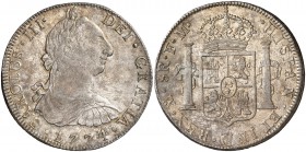 1774. Carlos III. México. FM. 8 reales. (Cal. 919). 26,83 g. Pátina. EBC-/EBC.