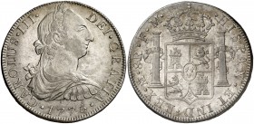 1775. Carlos III. México. FM. 8 reales. (Cal. 920). 26,84 g. Bella. Parte de brillo original. Escasa así. EBC+.