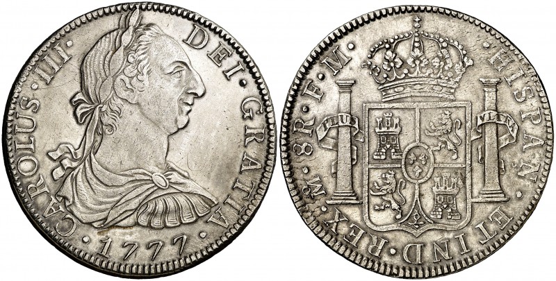 1777. Carlos III. México. FM. 8 reales. (Cal. 923). 27 g. Limpiada. Buen ejempla...