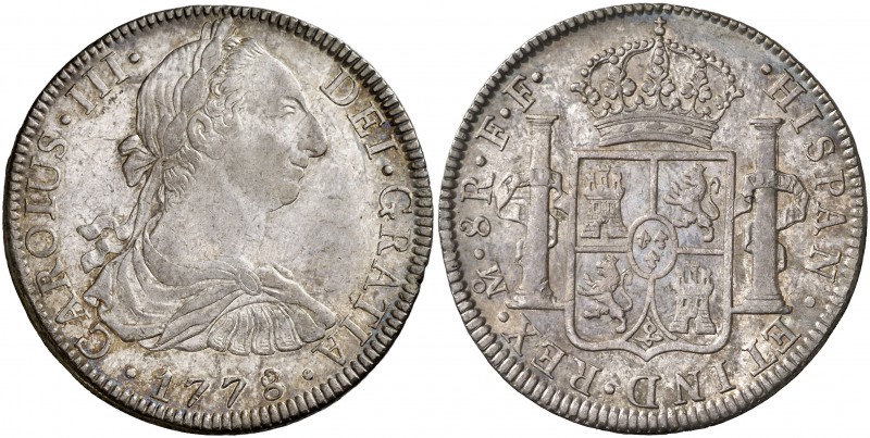1778. Carlos III. México. FF. 8 reales. (Cal. 926). 26,81 g. Bella pátina. EBC-/...