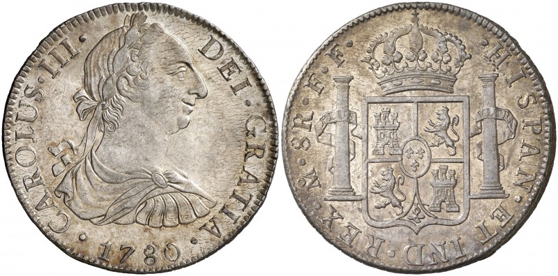 1780. Carlos III. México. FF. 8 reales. (Cal. 930). 26,89 g. Leves rayitas. Bell...