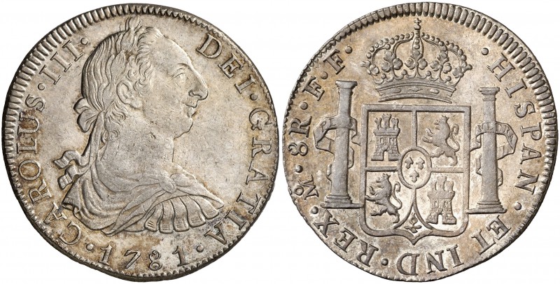 1781. Carlos III. México. FF. 8 reales. (Cal. 931). 26,92 g. Bella. Escasa así. ...