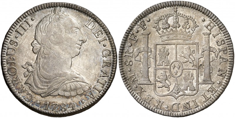 1784. Carlos III. México. FF. 8 reales. (Cal. 935). 26,73 g. Muy bella. Brillo o...