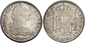 1784. Carlos III. México. FF. 8 reales. (Cal. 935). 26,73 g. Muy bella. Brillo original. Rara así. EBC+/S/C-.