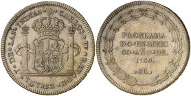 1789. Carlos IV. México. 8 reales. (Cal. 679 var. metal) (Ha. 161 var. metal) (Grove 9a). 25,64 g. Proclamación con valor en bronce. Bella. Rara y más...