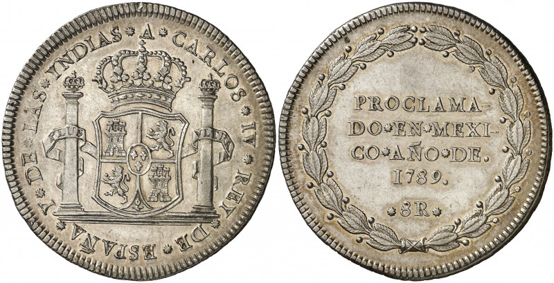 1789. Carlos IV. México. 8 reales. (Cal. 679) (Ha. 161) (Grove 9). 26,89 g. Proc...