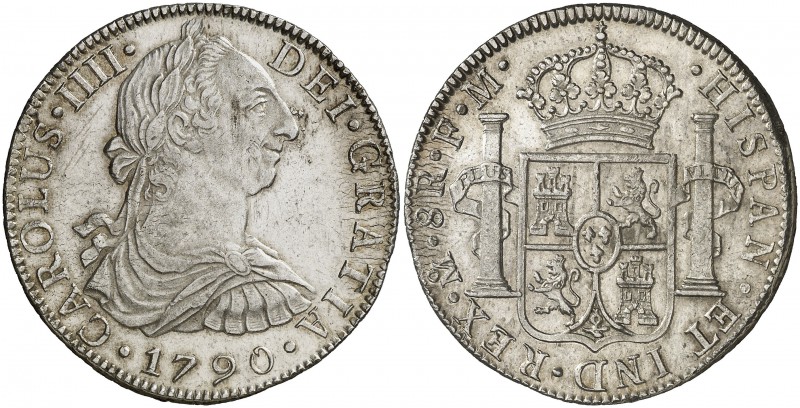 1790. Carlos IV. México. FM. 8 reales. (Cal. 683). 26,89 g. Busto de Carlos III....