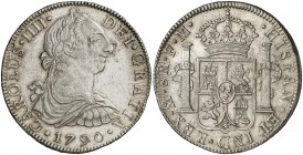 1790. Carlos IV. México. FM. 8 reales. (Cal. 683). 26,89 g. Busto de Carlos III. Ordinal IIII. Bella. Rara así. EBC+.