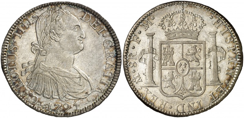 1791. Carlos IV. México. FM. 8 reales. (Cal. 684). 26,92 g. Primer año de busto ...
