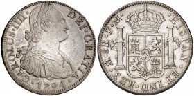 1794. Carlos IV. México. FM. 8 reales. (Cal. 687). 26,97 g. Leves marquitas. MBC+.