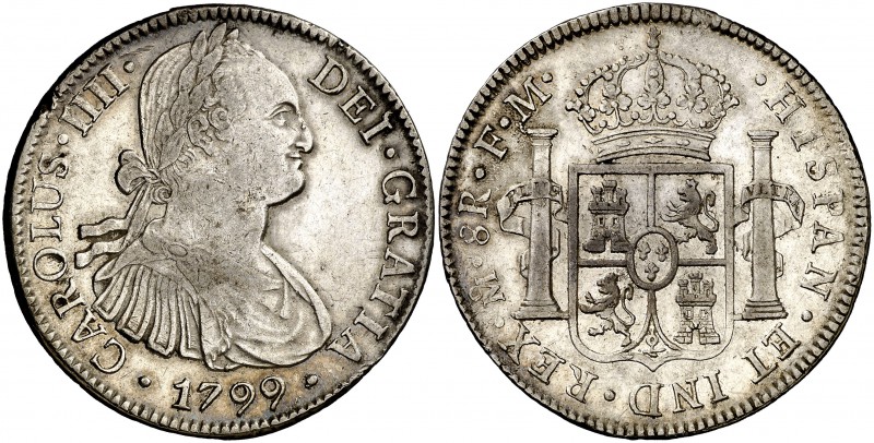 1799. Carlos IV. México. FM. 8 reales. (Cal. 694). 26,95 g. Atractiva. Ex Áureo ...