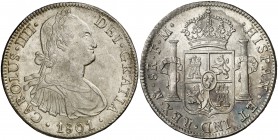 1801. Carlos IV. México. FM. 8 reales. (Cal. 696 var). 26,82 g. Bella. Escasa así. EBC+/S/C-.