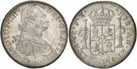 1803. Carlos IV. México. FT. 8 reales. (Cal. 699). 26,99 g. Acuñación floja de la fecha. Muy bella. Brillo original. Rara así. S/C-.