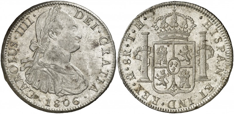 1806. Carlos IV. México. TH. 8 reales. (Cal. 705). 26,93 g. Leves rayitas. Bella...