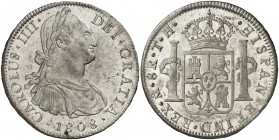 1808. Carlos IV. México. TH. 8 reales. (Cal. 709). 26,83 g. Bellísima. Pleno brillo original. Rara así. S/C.