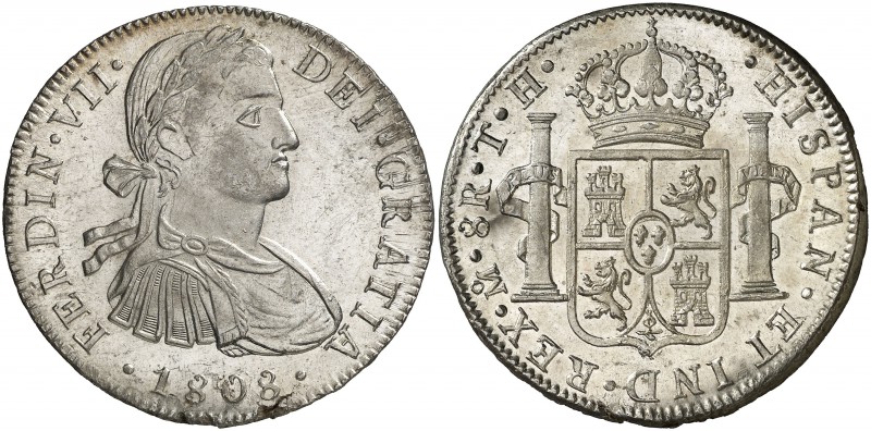 1808. Fernando VII. México. TH. 8 reales. (Cal. 537). 26,82 g. Busto imaginario....