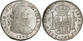 1809. Fernando VII. México. TH. 8 reales. (Cal. 539). 26,94 g. Busto imaginario. Muy bella. Rara así. S/C-/S/C.