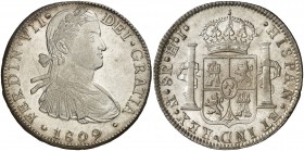 1809. Fernando VII. México. HJ. 8 reales. (Cal. 540). 26,99 g. Busto imaginario. Bella. Escasa así. EBC+.