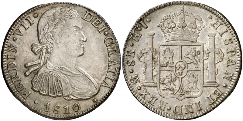 1810. Fernando VII. México. HJ. 8 reales. (Cal. 543). 26,97 g. Busto imaginario....