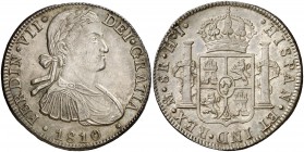 1810. Fernando VII. México. HJ. 8 reales. (Cal. 543). 26,97 g. Busto imaginario. Bella. Pátina. Escasa así. EBC+.