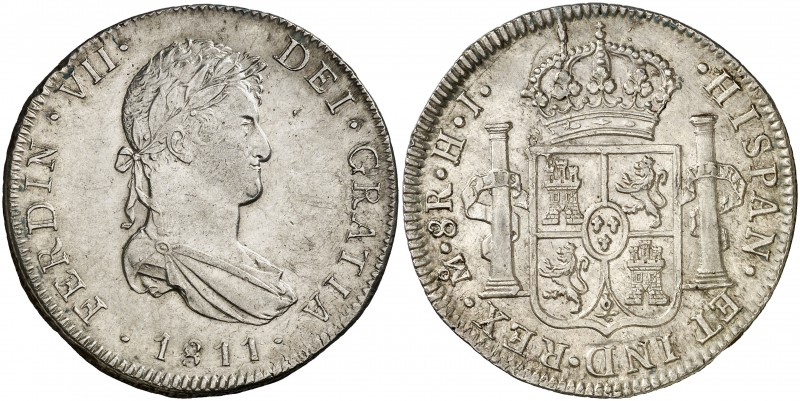1811. Fernando VII. México. HJ. 8 reales. (Cal. 546). 26,88 g. Primer año de bus...