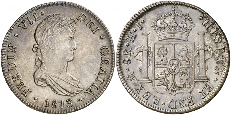 1813. Fernando VII. México. HJ. 8 reales. (Cal. 550). 26,80 g. Raya de acuñación...