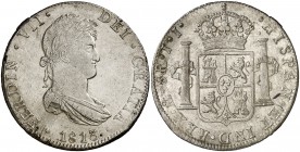 1813. Fernando VII. México. JJ. 8 reales. (Cal. 551). 26,92 g. Leves golpecitos en el canto. Bella. (EBC+).