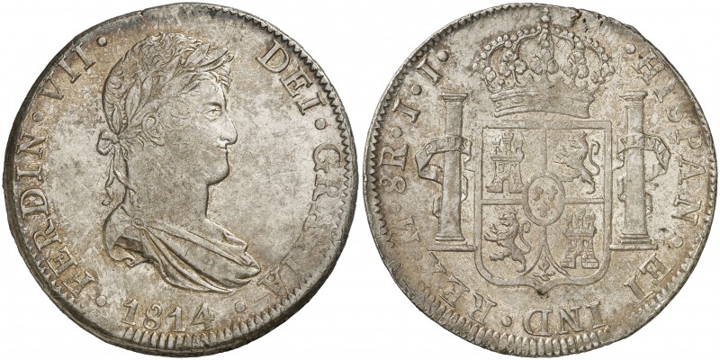 1814. Fernando VII. México. JJ. 8 reales. (Cal. 555). 26,95 g. Bella. Brillo ori...