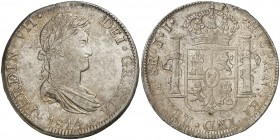 1814. Fernando VII. México. JJ. 8 reales. (Cal. 555). 26,95 g. Bella. Brillo original. Preciosa pátina. EBC.