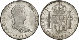1815. Fernando VII. México. JJ. 8 reales. (Cal. 557). 26,90 g. Bella. Brillo original. Escasa así. EBC+.