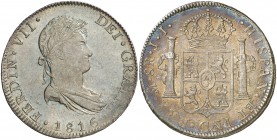 1816. Fernando VII. México. JJ. 8 reales. (Cal. 559). 26,96 g. Bella. Preciosa pátina. Rara así. S/C-.