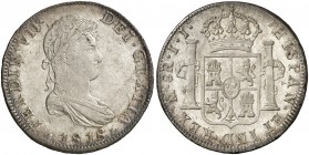 1818. Fernando VII. México. JJ. 8 reales. (Cal. 561). 26,98 g. Bella. Brillo original. Escasa así. EBC+/S/C-.