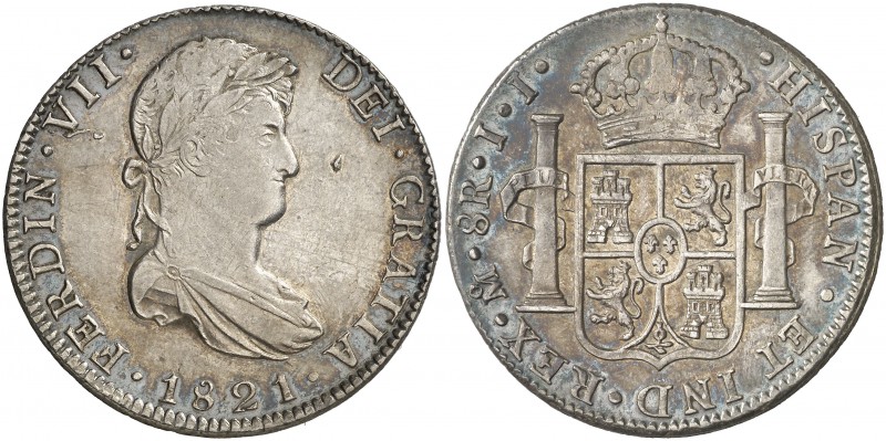 1821. Fernando VII. México. JJ. 8 reales. (Cal. 565). 26,95 g. Golpecito. Bella....