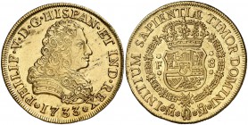 1733. Felipe V. México. F. 8 escudos. (Cal. 123) (Cal.Onza 422). 27,01 g. Leves golpecitos. Bella. Muy rara. EBC.