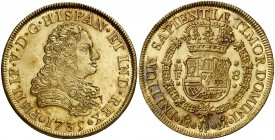 1735. Felipe V. México. MF. 8 escudos. (Cal. 127) (Cal.Onza 428). 27 g. Bellísima. Brillo original. Muy rara así. S/C.