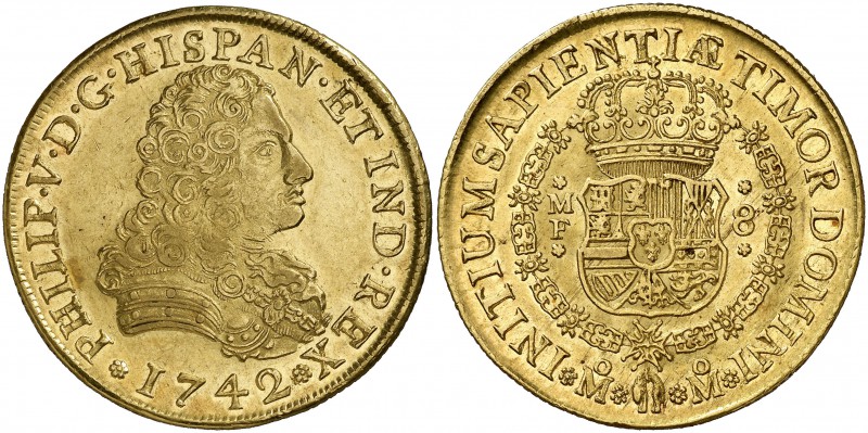 1742. Felipe V. México. MF. 8 escudos. (Cal. 137) (Cal.Onza 439). 26,93 g. Acuña...