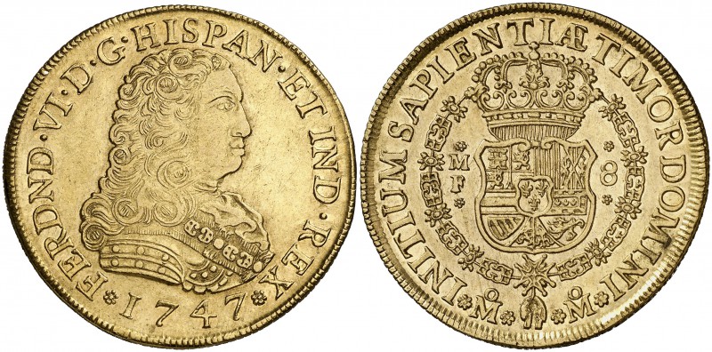 1747. Fernando VI. México. MF. 8 escudos. (Cal. 33) (Cal.Onza 596). 26,98 g. Tip...