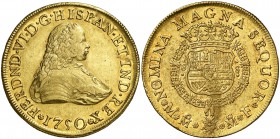 1750. Fernando VI. México. MF. 8 escudos. (Cal. 37) (Cal.Onza 600). 26,95 g. Impureza en el reverso. Parte de brillo original. MBC+.