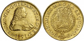 1751. Fernando VI. México. MF. 8 escudos. (Cal. 39) (Cal.Onza 602). 26,92 g. Golpecitos. Rara. MBC.