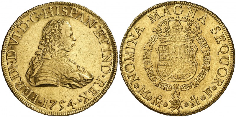 1754. Fernando VI. México. MF. 8 escudos. (Cal. 42) (Cal.Onza 605). 27,01 g. Rar...