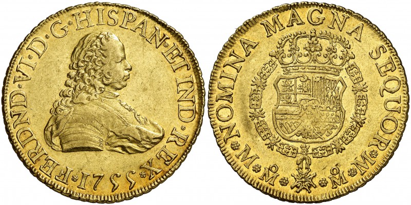 1755. Fernando VI. México. MM. 8 escudos. (Cal. 43) (Cal.Onza 606). 27,02 g. Bel...