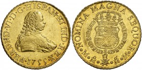 1755. Fernando VI. México. MM. 8 escudos. (Cal. 43) (Cal.Onza 606). 27,02 g. Bella. Brillo original. Rara. EBC.