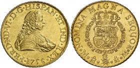 1756. Fernando VI. México. MM. 8 escudos. (Cal. 44) (Cal.Onza 607). 27 g. Bella. Brillo original. Rara. EBC+.