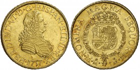 1757. Fernando VI. México. MM. 8 escudos. (Cal. 45) (Cal.Onza 608). 26,98 g. Leves rayitas y marquitas. Parte de brillo original. EBC.