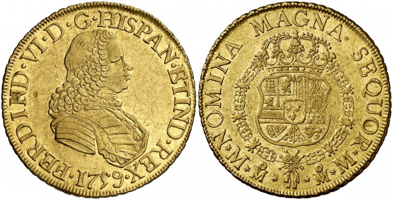 1759. Fernando VI. México. MM. 8 escudos. (Cal. 47) (Cal.Onza 610). 26,98 g. Lev...