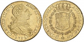 1762. Carlos III. México. MM. 8 escudos. (Cal. 73) (Cal.Onza 744). 26,99 g. Tipo "cara de rata". Muy bella. Brillo original. Rara y más así. EBC+.