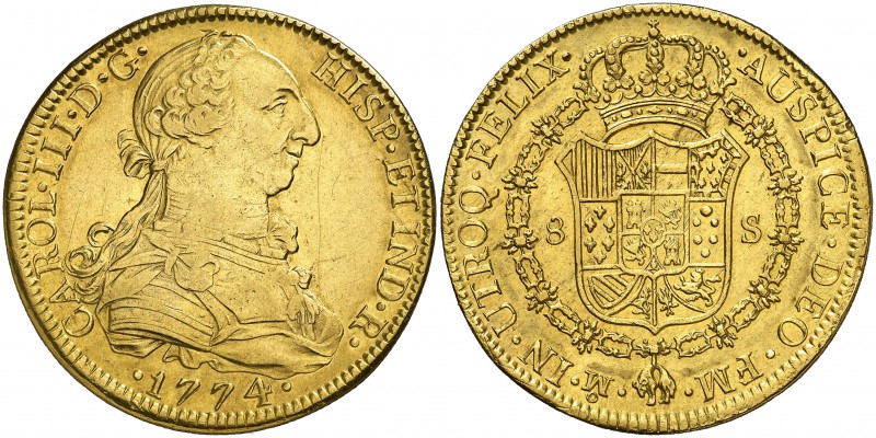 1774. Carlos III. México. FM. 8 escudos. (Cal. 91) (Cal.Onza 763). 26,99 g. Ceca...
