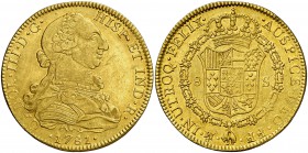 1781. Carlos III. México. FF. 8 escudos. (Cal. 101) (Cal.Onza 776). 26,97 g. Ceca y ensayadores invertidos. Precioso color. Parte de brillo original. ...