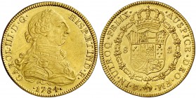 1784. Carlos III. México. FM. 8 escudos. (Cal. 107) (Cal.Onza 782). 26,97 g. Ceca y ensayadores invertidos. Bella. EBC.