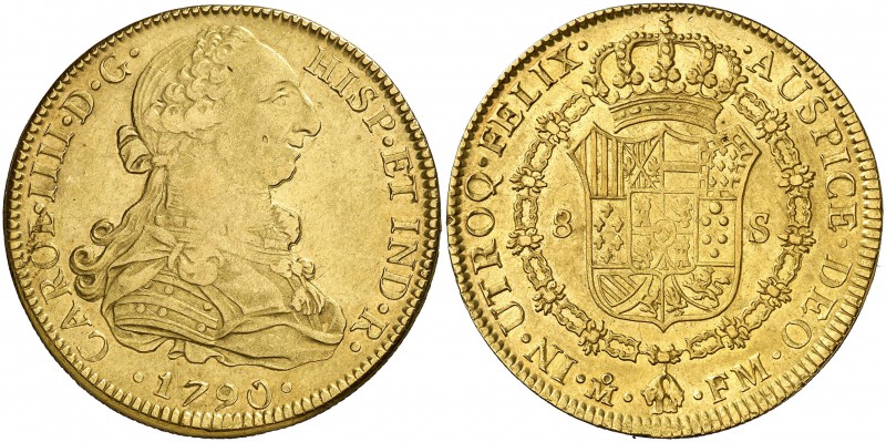 1790. Carlos IV. México. FM. 8 escudos. (Cal. 38) (Cal.Onza 1017). 26,93 g. Bust...